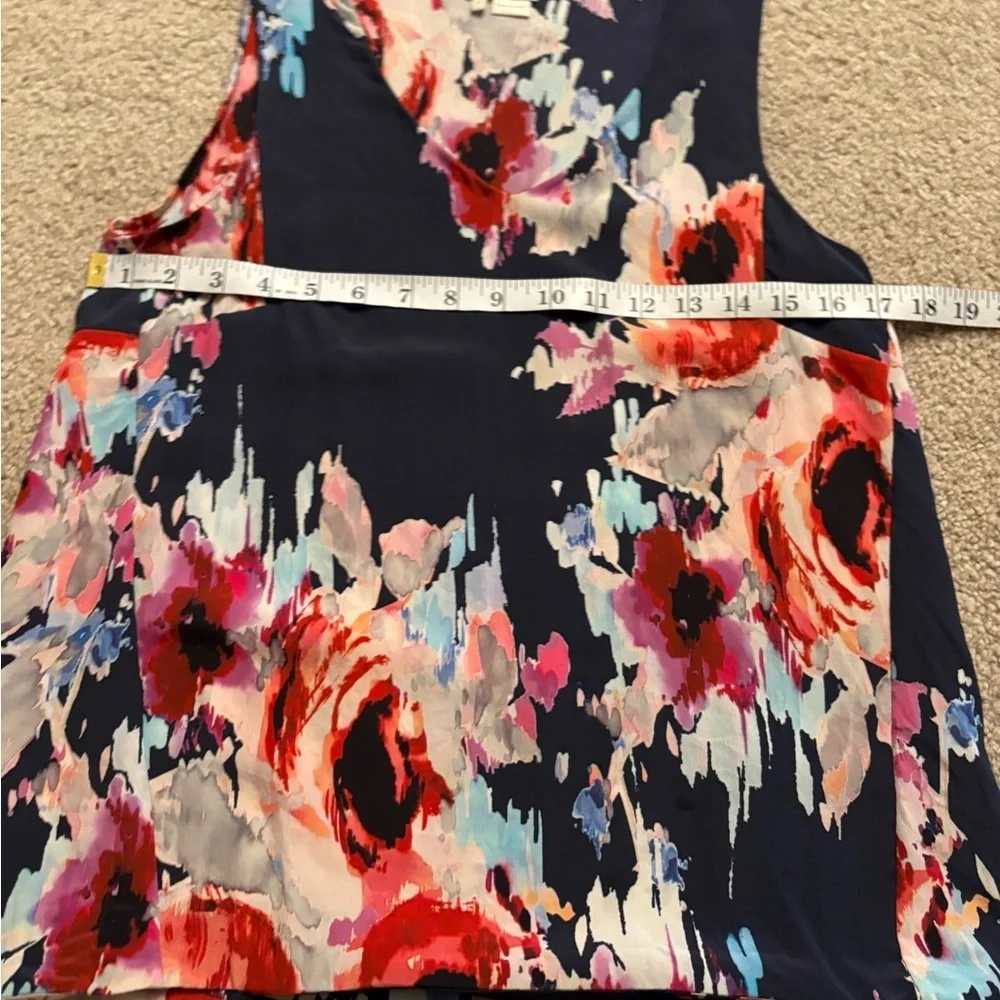 Kate Spade Blue Red Watercolor Floral Silk Sleeveless V-neck Relaxed Fit Top 4